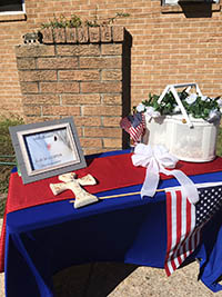 red, white and blue dove display